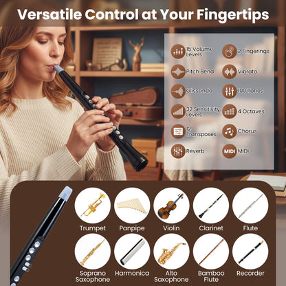 Electronic Wind Instrument Synthesizer with Wireless MIDI-Black