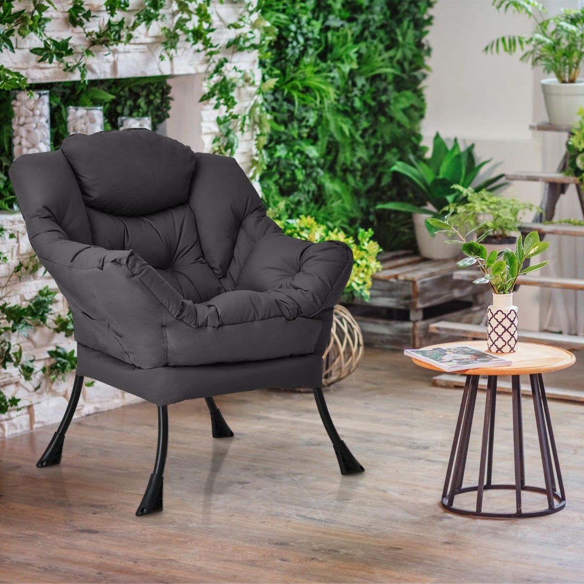 Elegant Polyester Fabric Recliner Chair with Steel Frame-Grey