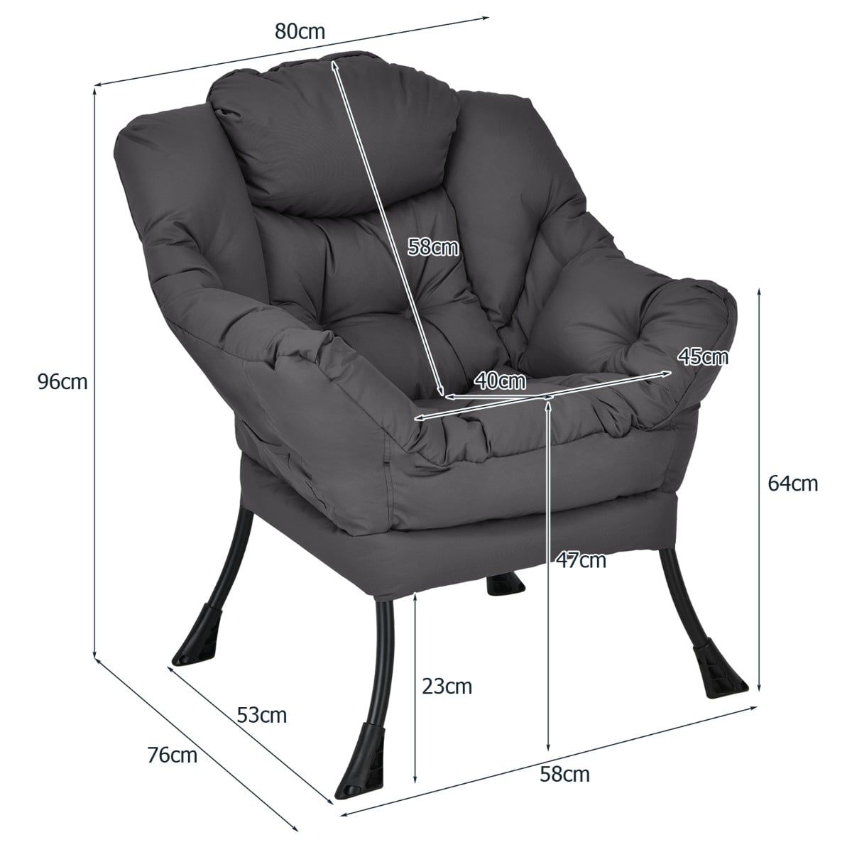 Elegant Polyester Fabric Recliner Chair with Steel Frame-Grey