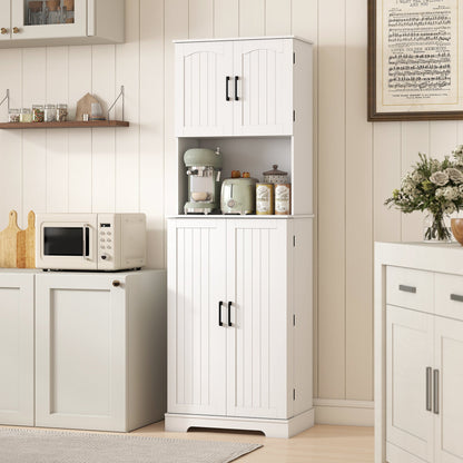 HOMCOM Tall kitchen buffet kitchen cabinet, 4 doors countertop 8 spice racks adjustable shelves 60x40x181.5cm white