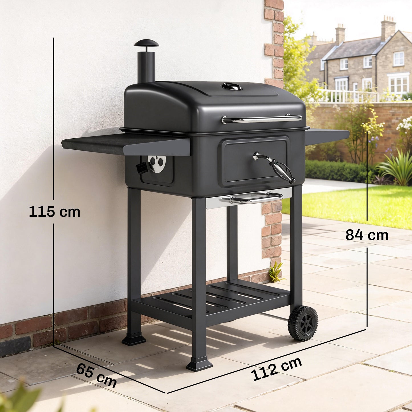 Outsunny Charcoal BBQ Grill with Adjustable Charcoal Pan, Large Barbecue Grill Smoker with Side Tables, Temperature for Outdoor