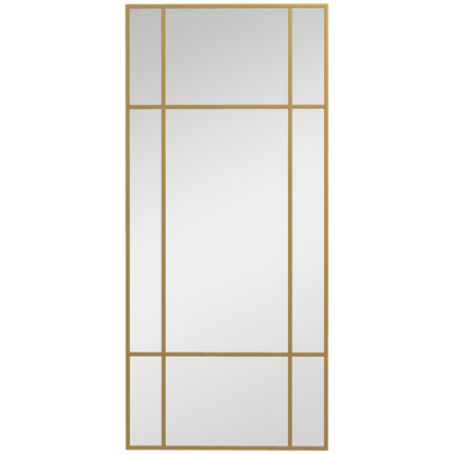 HOMCOM Decorative Grid Wall Mirror, with Back Hooks - Gold Tone