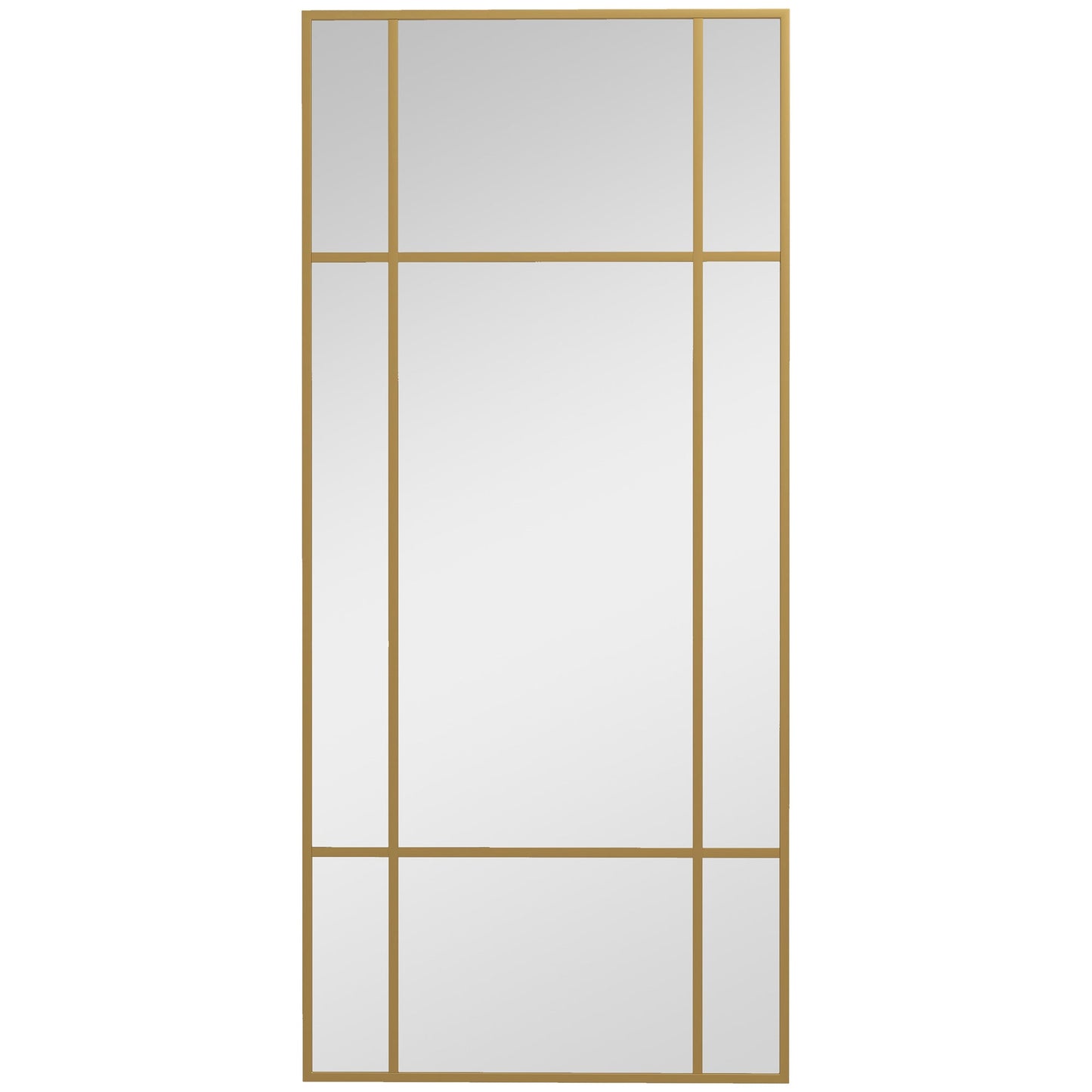 HOMCOM Decorative Grid Wall Mirror, with Back Hooks - Gold Tone