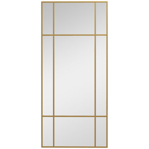 HOMCOM Decorative Grid Wall Mirror, with Back Hooks - Gold Tone