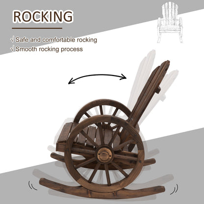 Outsunny 2 Piece Wooden Adirondack Rocking Chair Reclining Armchair Outdoor Garden Furniture Patio Porch Rocker - Carbonized Wood Colour