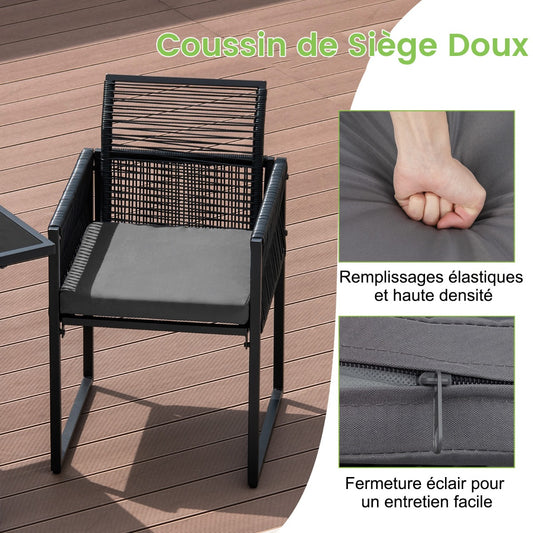 3-Piece Outdoor Dining Set with Folding Backrest &amp; Seat Cushion Patio Furniture Set