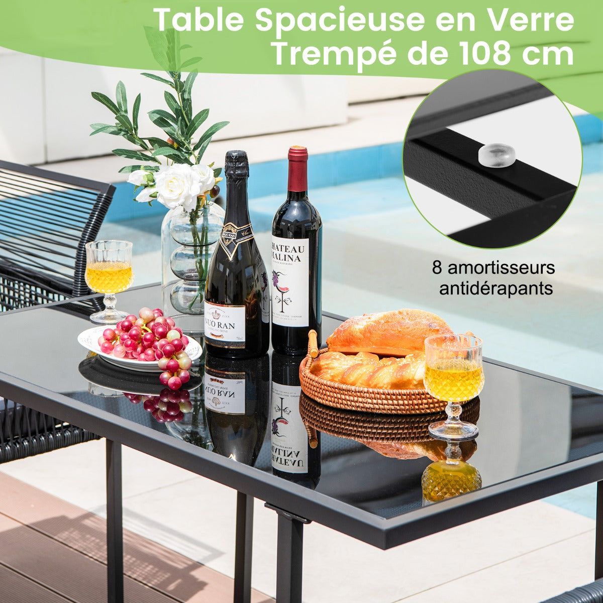3-Piece Outdoor Dining Set with Folding Backrest &amp; Seat Cushion Patio Furniture Set