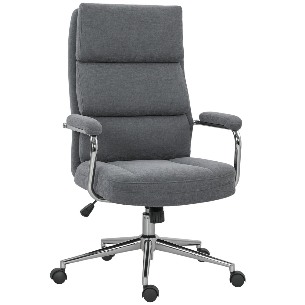 HOMCOM Executive Office Chair, Linen Fabric Computer Desk Chair with Double-Layer Back Cushion, Tilt Function, Height Adjustable for Home, Charcoal Grey