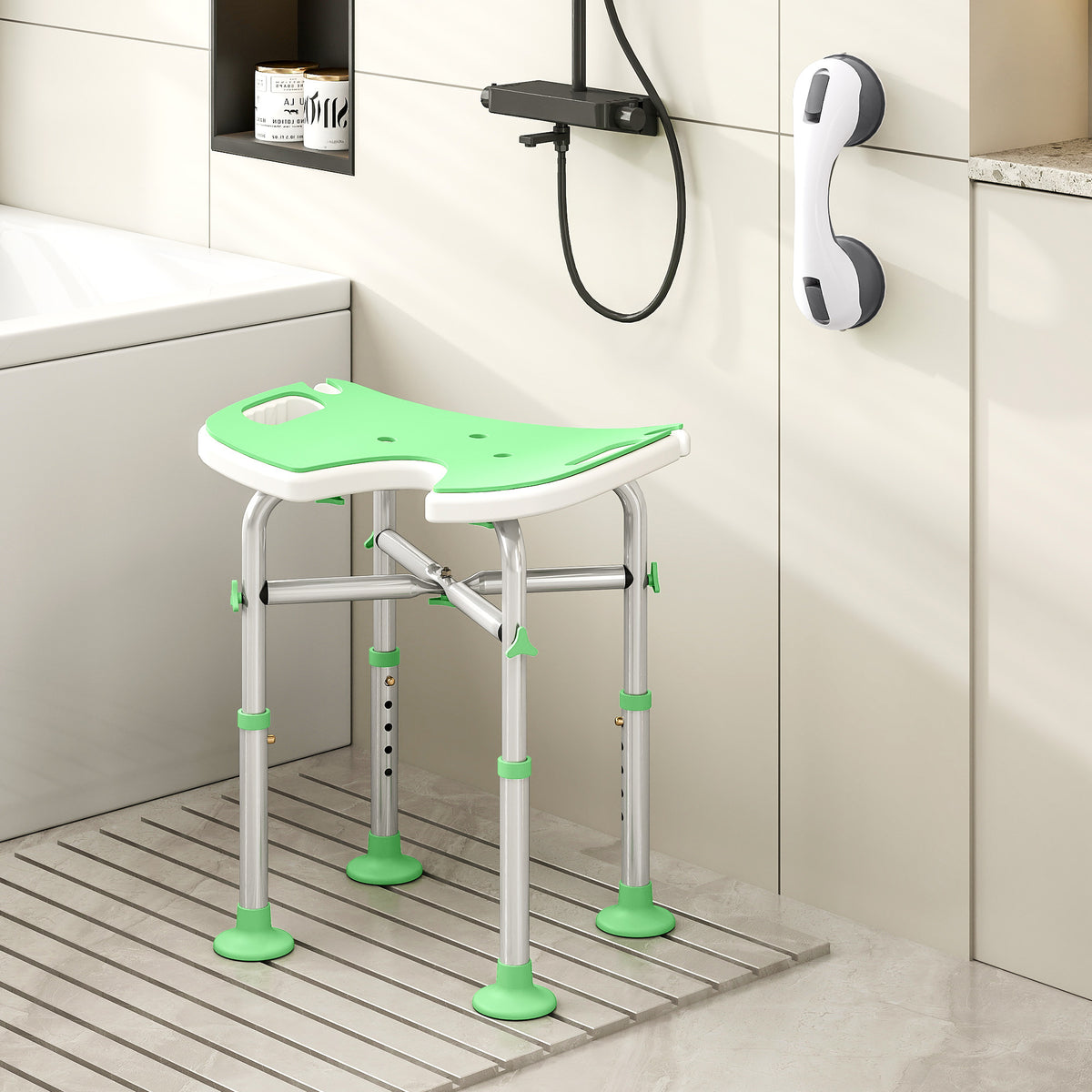 HOMCOM 39-51.5cm 'U' Seat Padded Shower Stool - Green