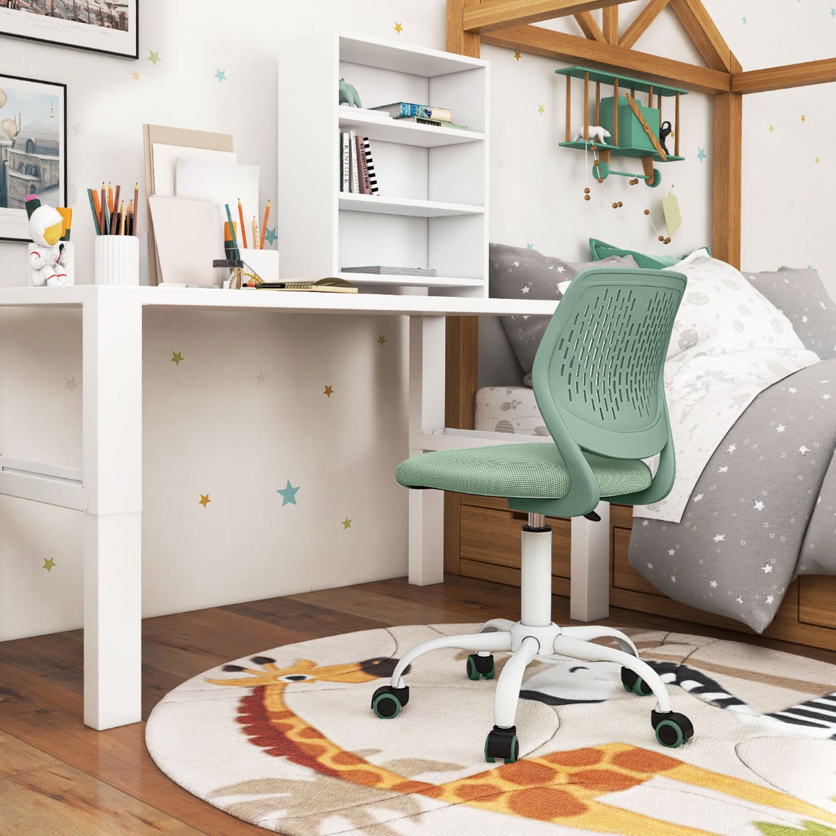 Ergonomic Children Study Chair with Adjustable Height-Light Green