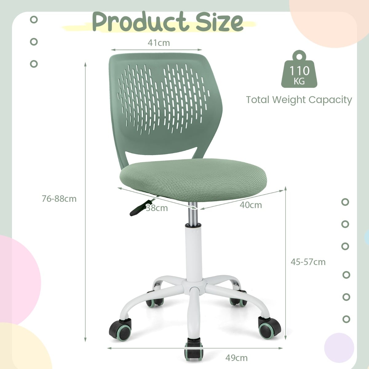 Ergonomic Children Study Chair with Adjustable Height-Light Green