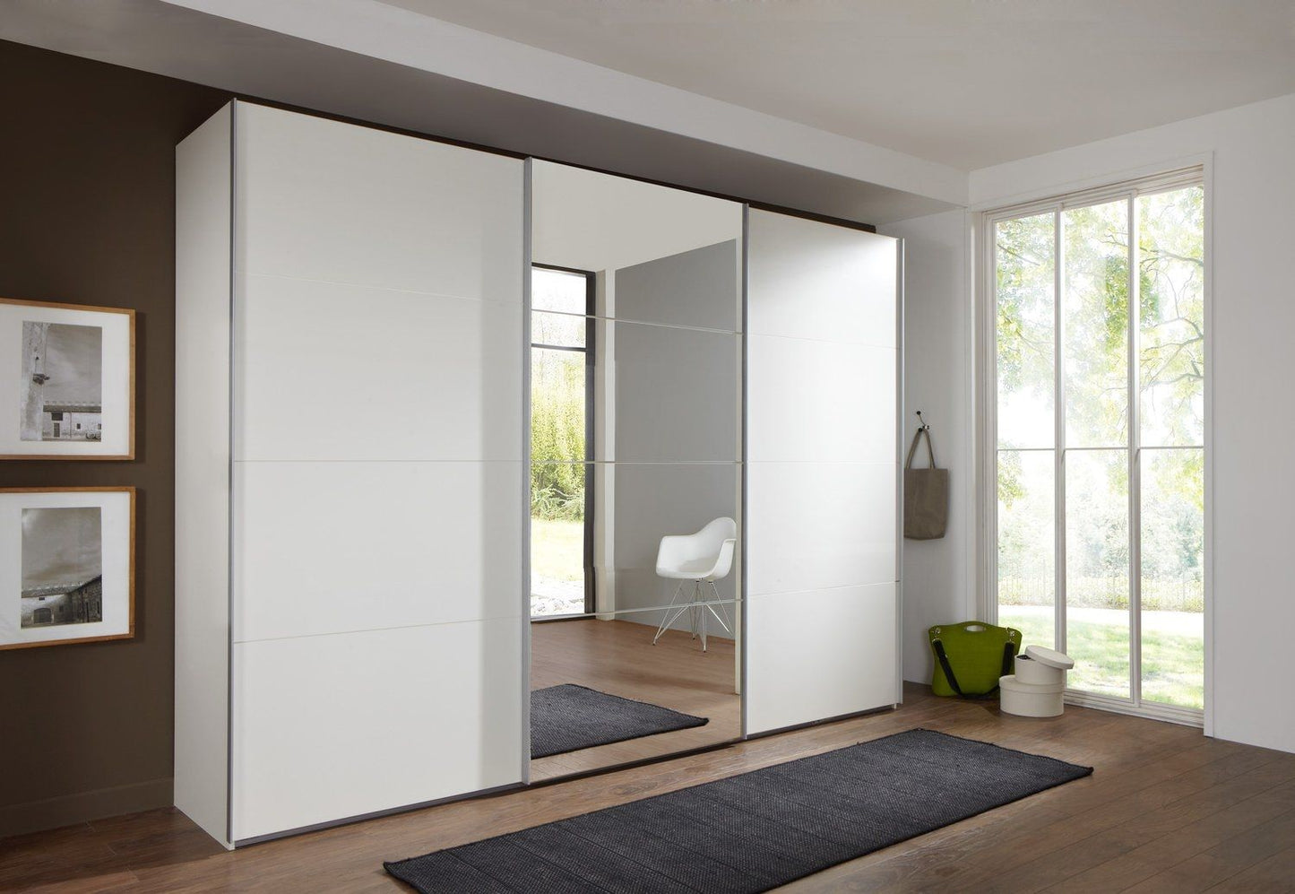 Erasmus 3 Door Mirrored Sliding Wardrobe - White