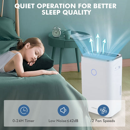 20L Per Day Dehumidifier with 6.5L Water Tank and 24H Timer for Home Basement-20L