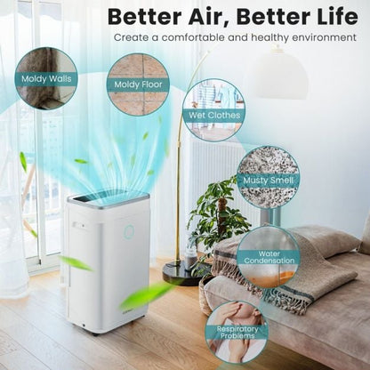 25L/Day Dehumidifier with 6.5L Water Tank and 24H Timer for Home Basement-White