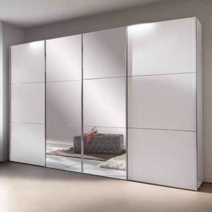 Landscape 4 Door 300cm Sliding Mirrored Wardrobe - White