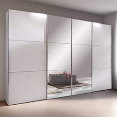 Sliding Wardrobe LANDSCAPE 4 Door Mirrored Wardrobe White 350cm