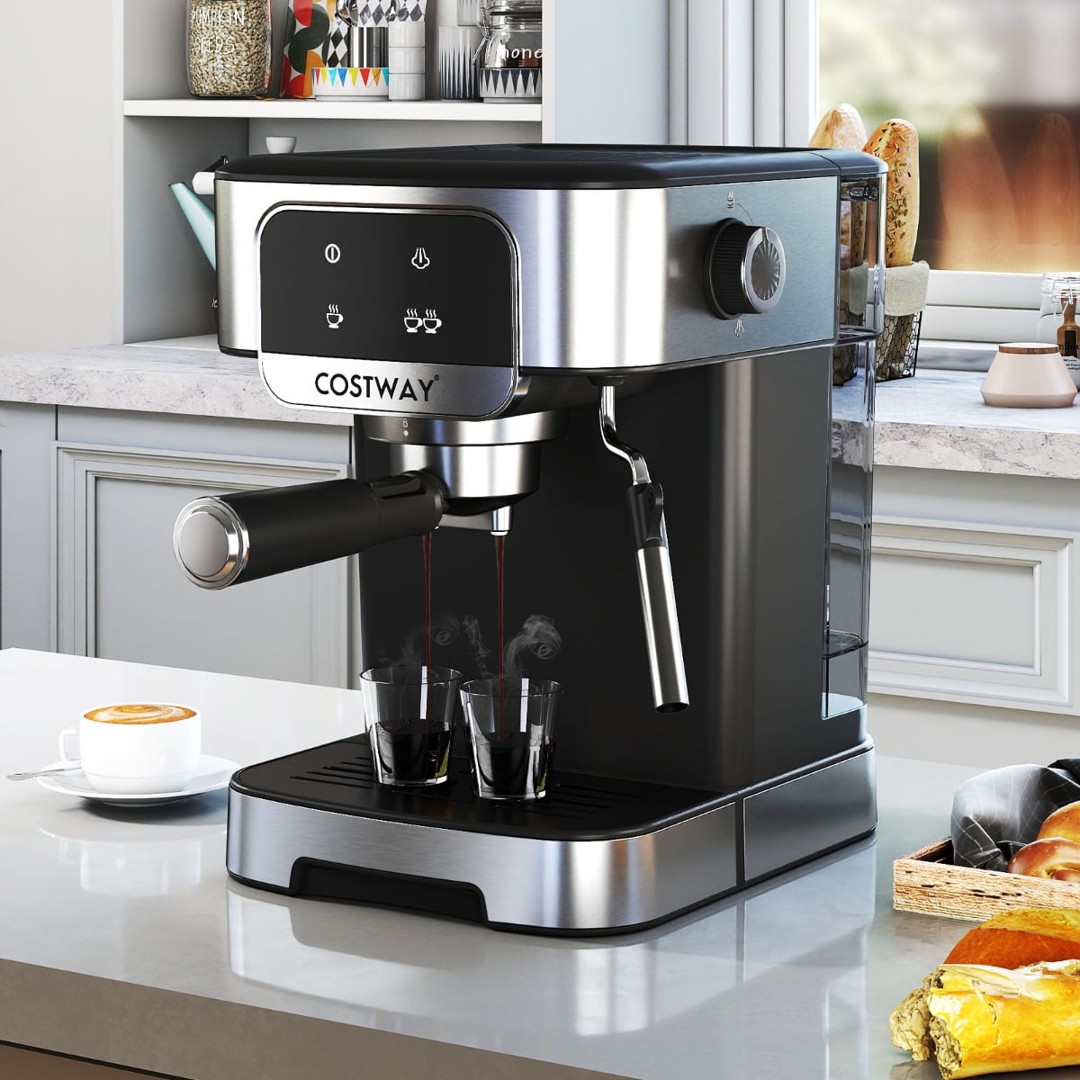 1200W Espresso Machine 20 Bar with Steam Milk Frother-Silver