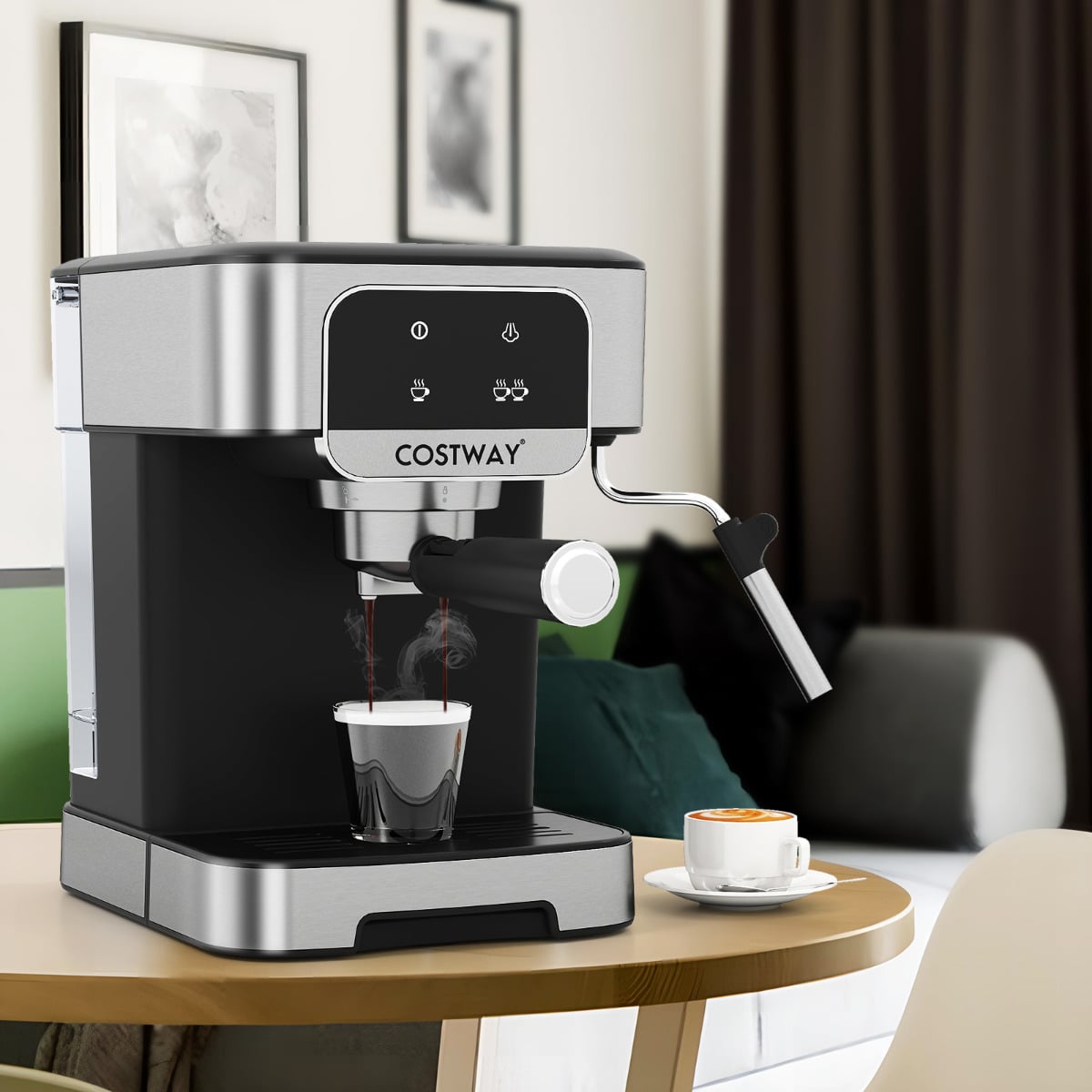 1200W Espresso Machine 20 Bar with Steam Milk Frother-Silver