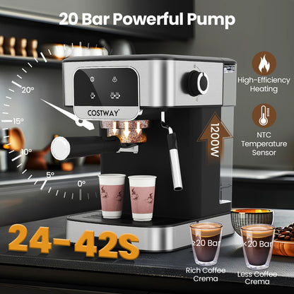 1200W Espresso Machine 20 Bar with Steam Milk Frother-Silver