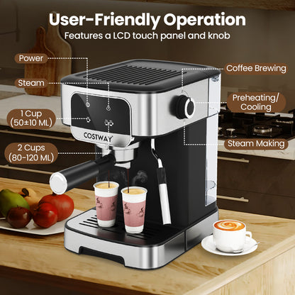 1200W Espresso Machine 20 Bar with Steam Milk Frother-Silver
