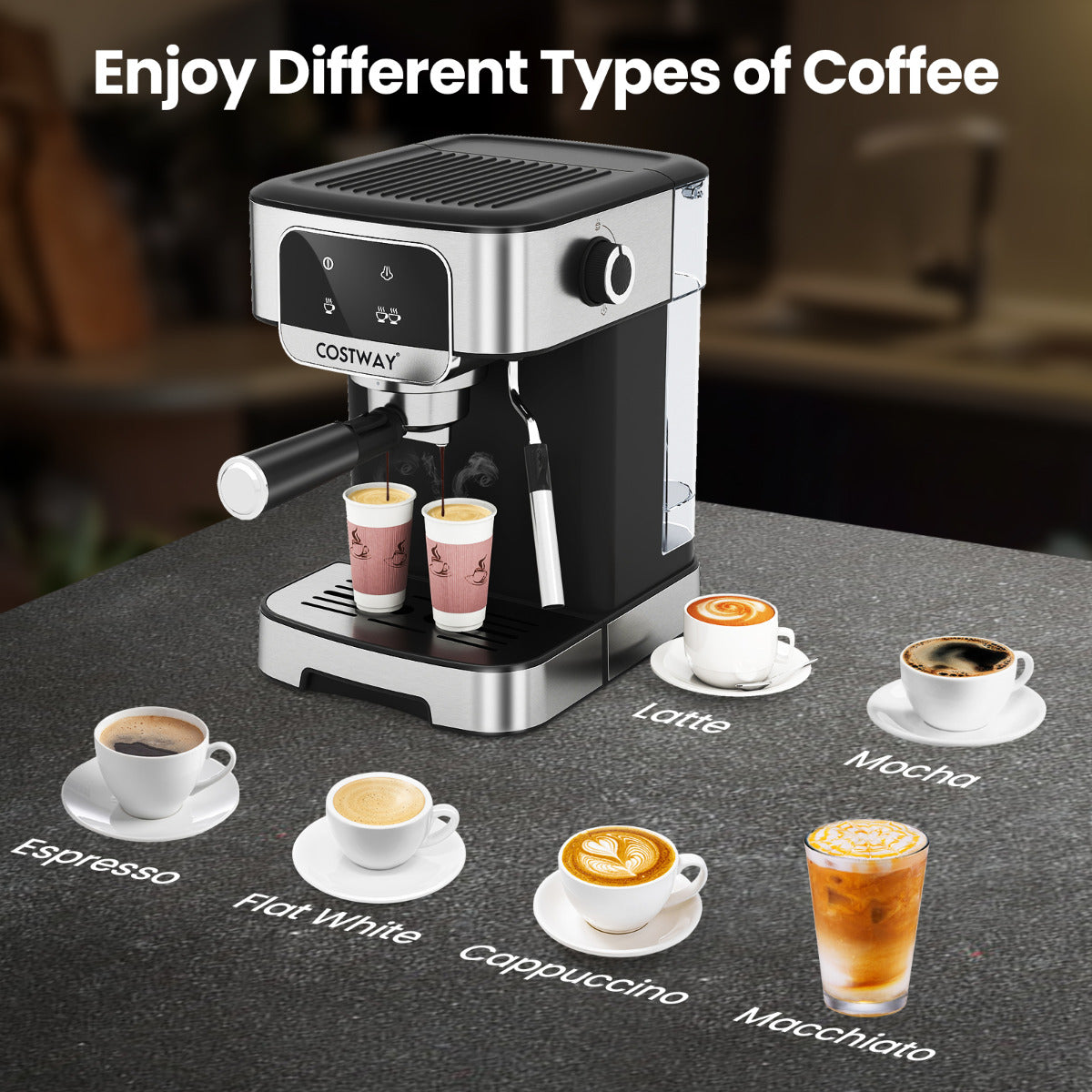 1200W Espresso Machine 20 Bar with Steam Milk Frother-Silver