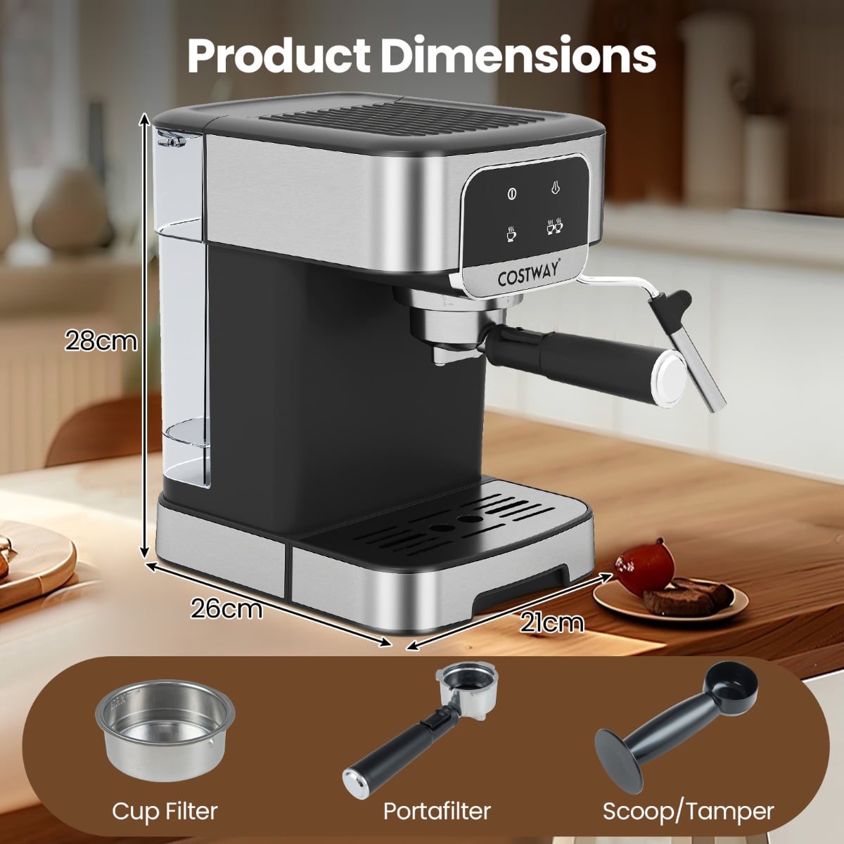 1200W Espresso Machine 20 Bar with Steam Milk Frother-Silver