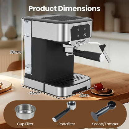 1200W Espresso Machine 20 Bar with Steam Milk Frother-Silver