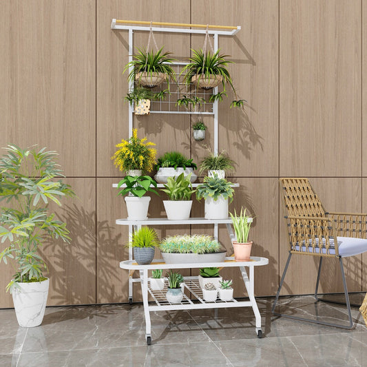 4-Tier Hanging Plant Stand with Hanging Bar and Trellis