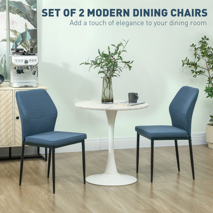 HOMCOM Velvet Dining Chairs Set of 2, Modern Armless Upholstered Kitchen Chairs with Metal Legs, Curved Back and Padded Seat, for Dining Room, Bedroom, Living Room, Blue