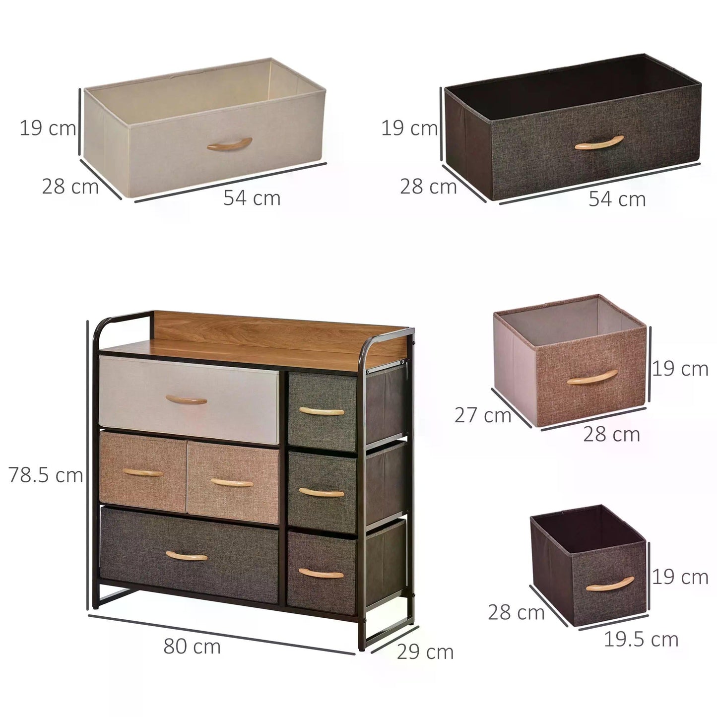 HOMCOM 7-Drawer Dresser, Fabric Chest of Drawers, 3-Tier Storage Organizer for Bedroom Hallway Entryway, Tower Unit with Steel Frame Wooden Top