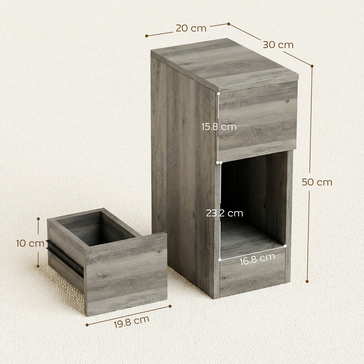 HOMCOM Set of Two Modern Storage Bedside Tables - Grey