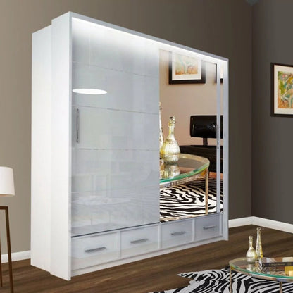 Cecilia High Gloss White Sliding Wardrobe 208cm