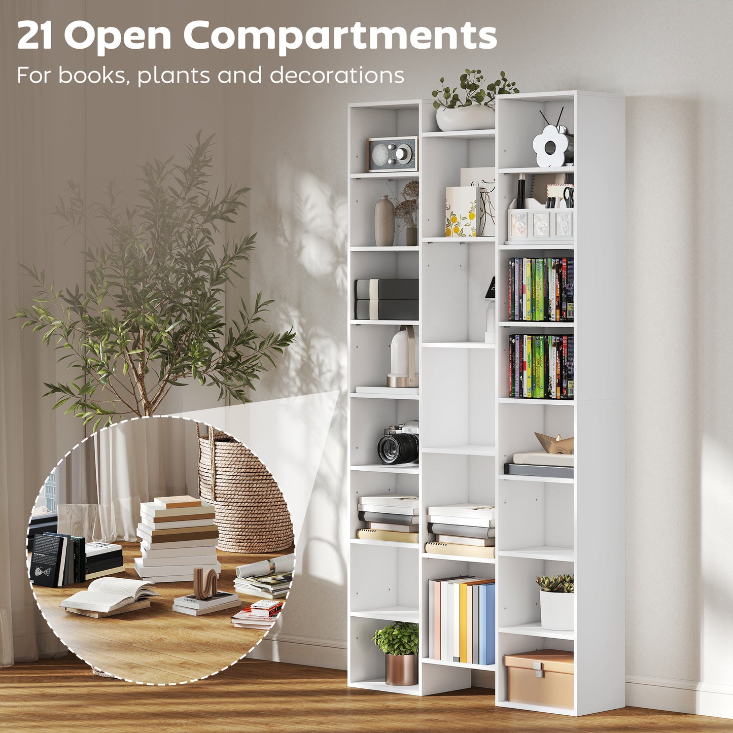 HOMCOM 21-Compartment Bookshelf - White