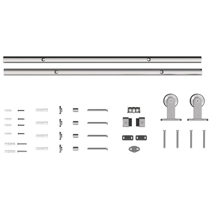 HOMCOM Sliding Door Hardware Kit Heavy Duty 304 Stainless Steel 152 cm Wide Door Silver Tone