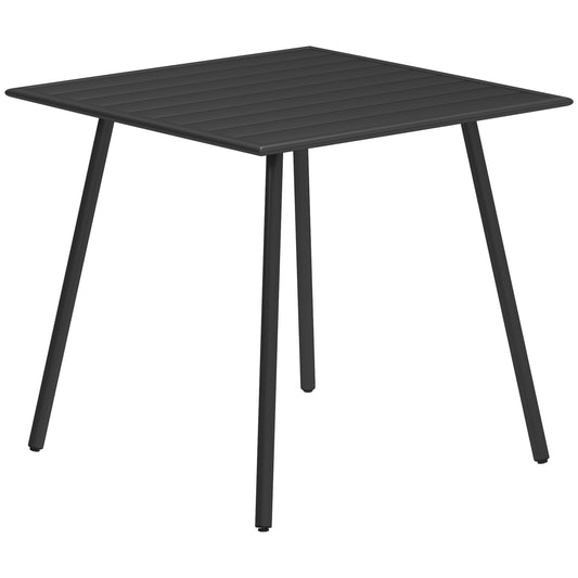 Outsunny Square Garden Table with Slat Top, Steel Frame, Outdoor Table for 4 Person, 80 x 80 x 74 cm, Black