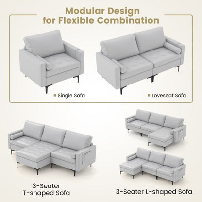 Extra Large L-Shaped Sofa with 4 USB Ports, Solid Metal Legs-Light Grey