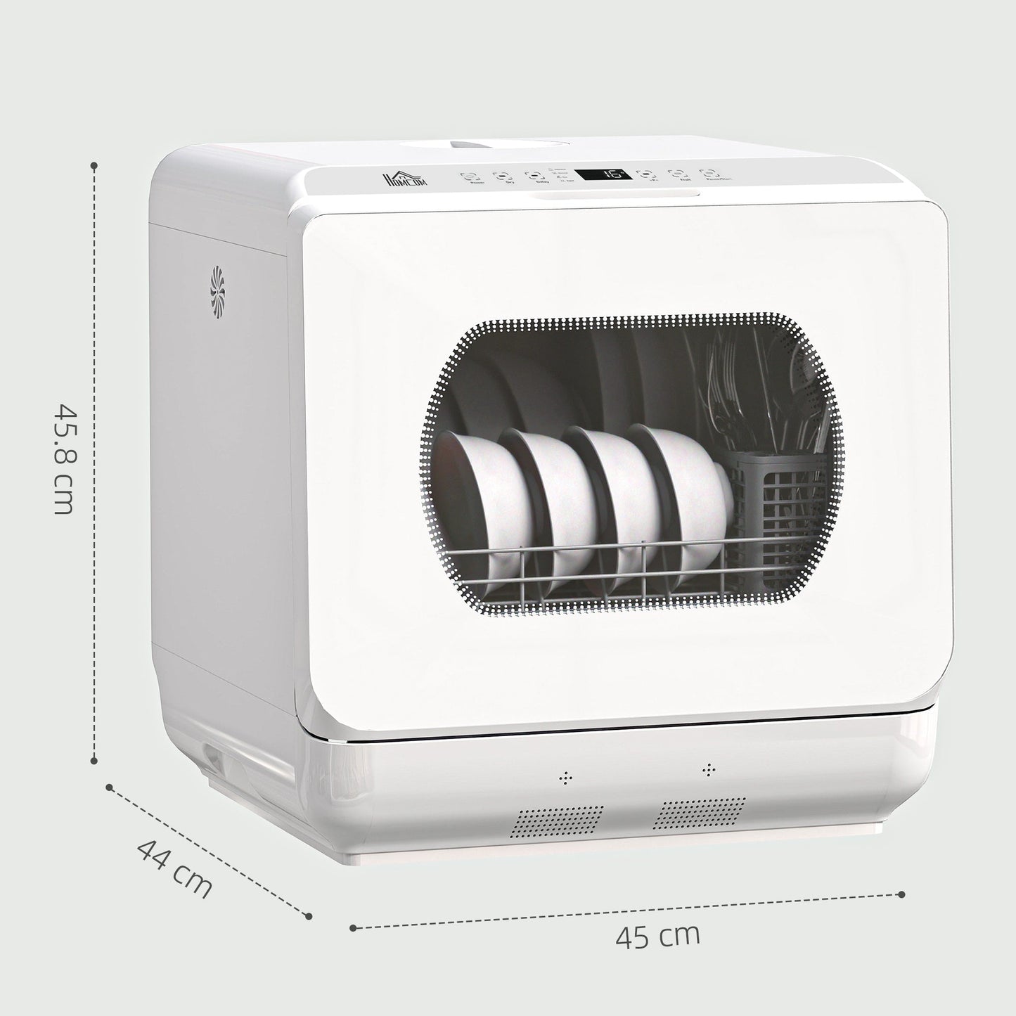 HOMCOM Table Top Dishwasher with Built-in 6L Water Tank, Mini Countertop Dishwasher with 6 Programs, 4 Place Settings, White