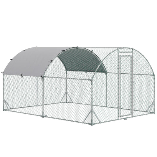 PawHut Walk In Chicken Run Galvanised Chicken Coop Hen Poultry House Cage Pet Playpen Garden with Water-Resist Cover, 2.8 x 3.8 x 2m