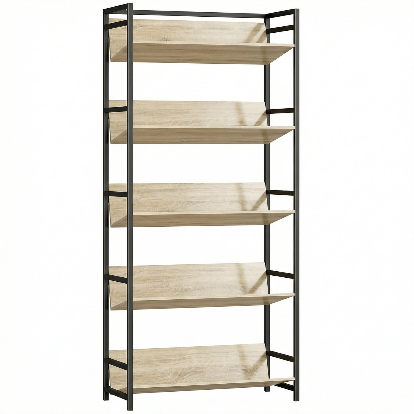 HOMCOM Bookshelf 5-Tier Metal Frame Room Divider Bookcase Storage Shelves for Living Room Oak