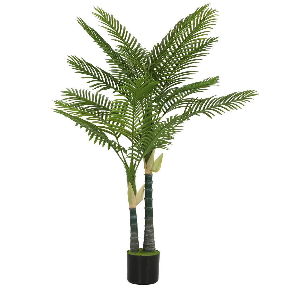 HOMCOM Artificial Palm Tree with 16 PEVA Leaves, 150cm Decorative Artificial Plant with Pot and Moss Effect, Green