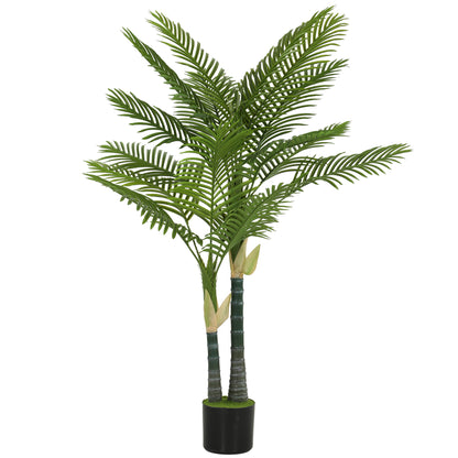 HOMCOM Artificial Palm Tree with 16 PEVA Leaves, 150cm Decorative Artificial Plant with Pot and Moss Effect, Green