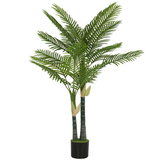 HOMCOM Artificial Palm Tree with 16 PEVA Leaves, 150cm Decorative Artificial Plant with Pot and Moss Effect, Green