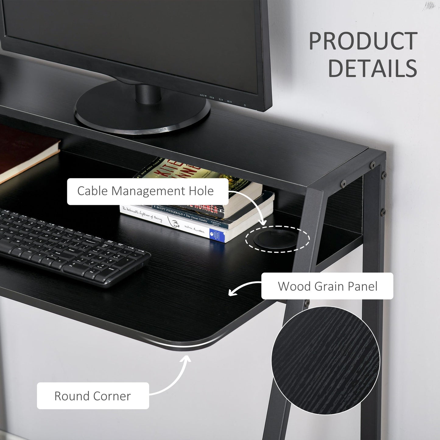 Writing Desk Computer Table Home Office PC Laptop Workstation Storage Shelf Color Black