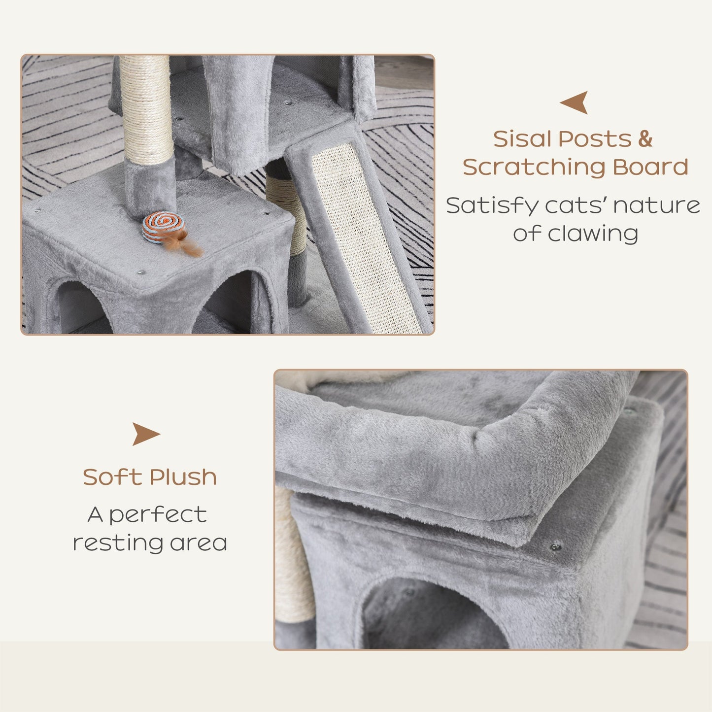 PawHut Cat Tree for Indoor Cats 81cm Cat Scratching Post Scratch Board Kitten Tower Climbing Frame Grey
