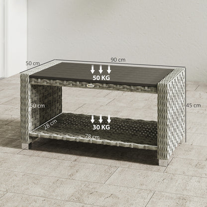 Outsunny Outdoor Side Table with 2-tier Storage Rattan End Table for Patio 90 cm Grey