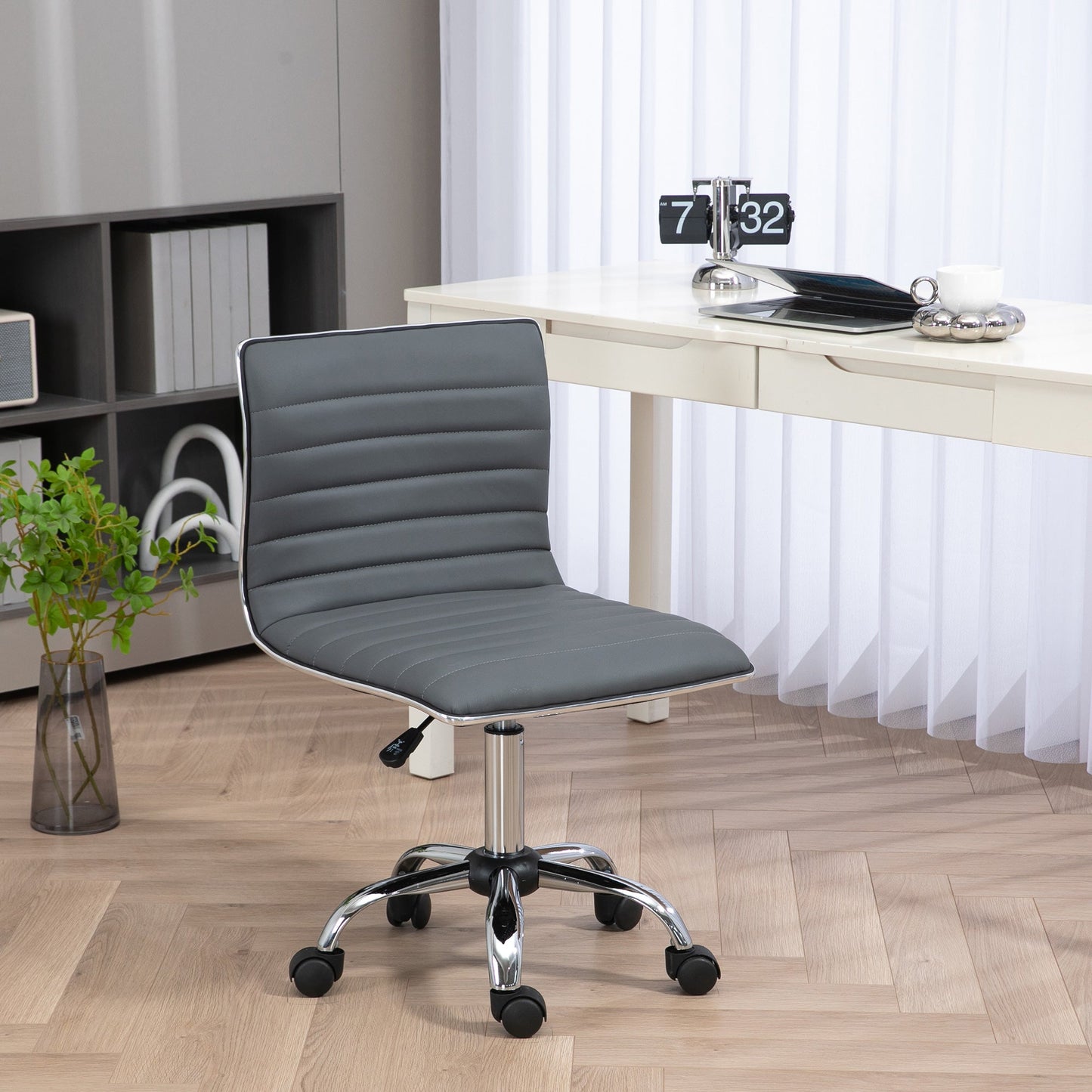 Vinsetto Adjustable Swivel Office Chair with Armless Mid-Back in PU Leather and Chrome Base - Dark Grey