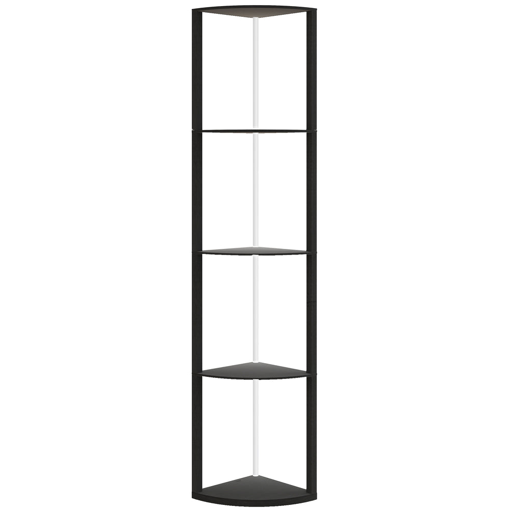 HOMCOM RGB LED Floor Lamp with Shelves, 4-Tier Dimmable Standing Lamp with Remote Control, Black