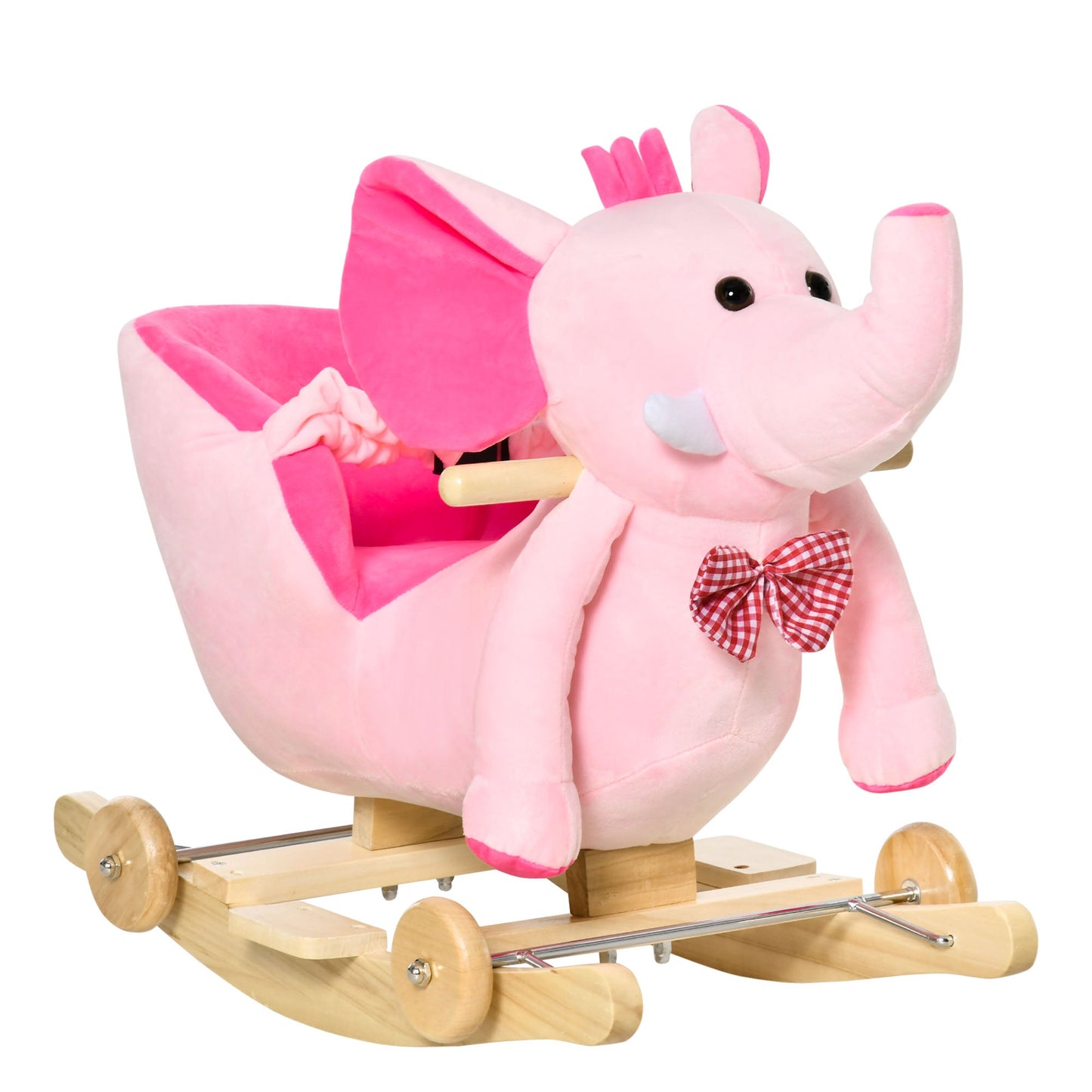 HOMCOM 2 In 1 Plush Baby Ride on Rocking Horse Elephant Rocker with Wheels Wooden Toy for Kids 32 Songs for 18+ Months (Pink)