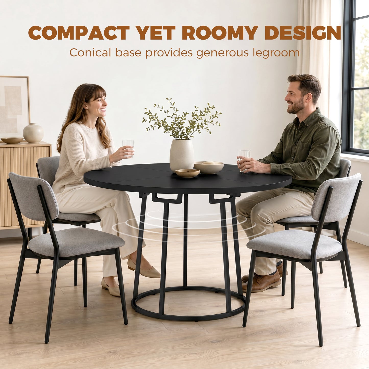 HOMCOM Dining Table Space Saving Kitchen Table Spliced Tabletop Conical Metal Base 120 cm Round Black