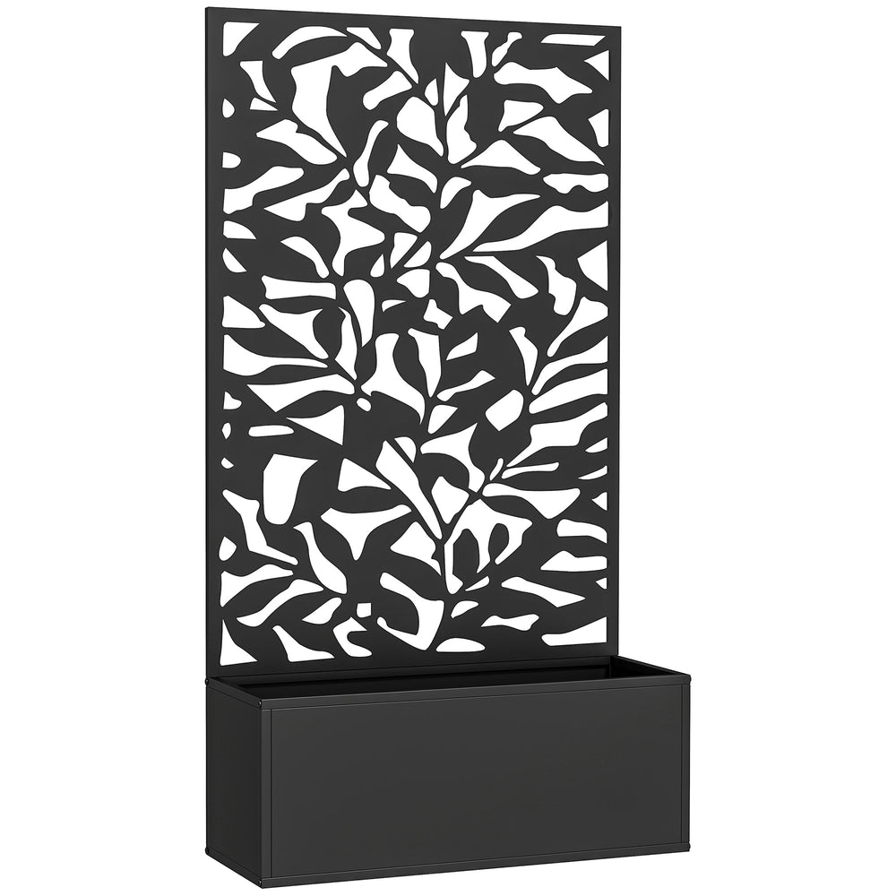 Outsunny Metal Garden Bed with Trellis, Wall Mounted or Freestanding Raised Planter with Privacy Panel, Black